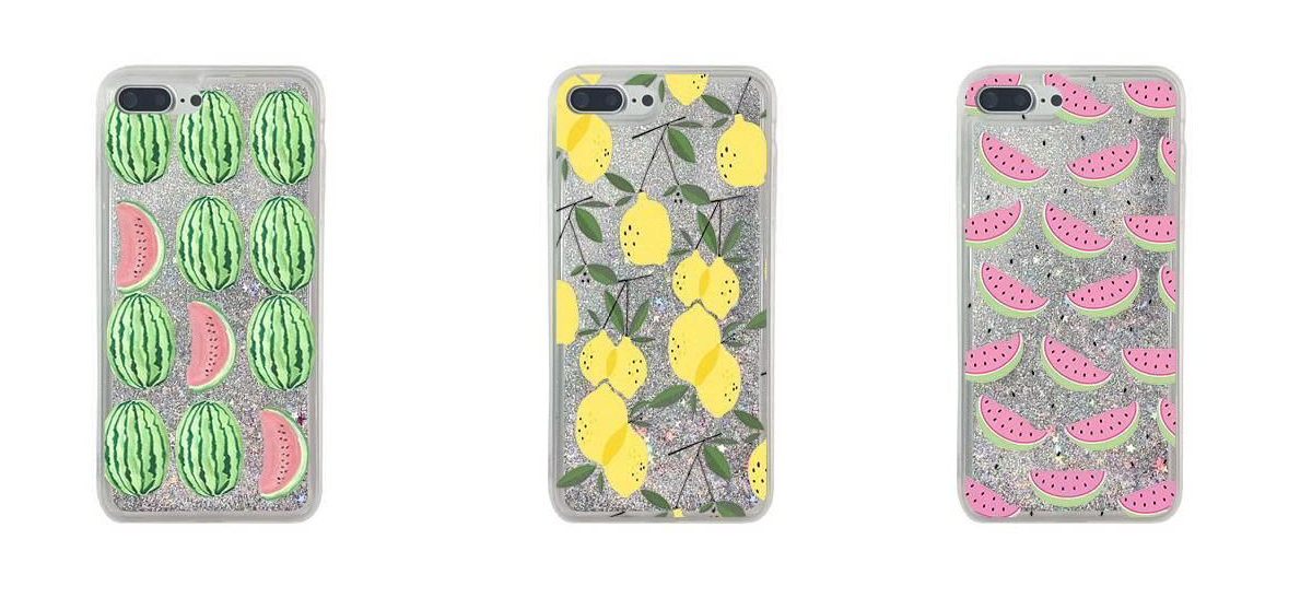 etui owocowe z brokatem